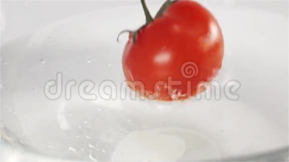 很少有红西红柿水果溅起水花视频的预览图