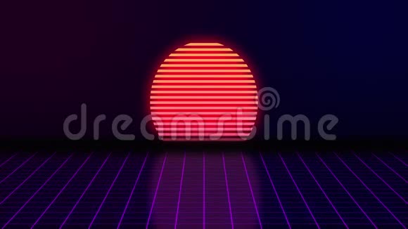 VHS复古动画与出现的霓虹灯矩形和文本等级a在炽热的太阳背景下视频的预览图