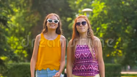 少女或朋友在夏季公园散步视频的预览图