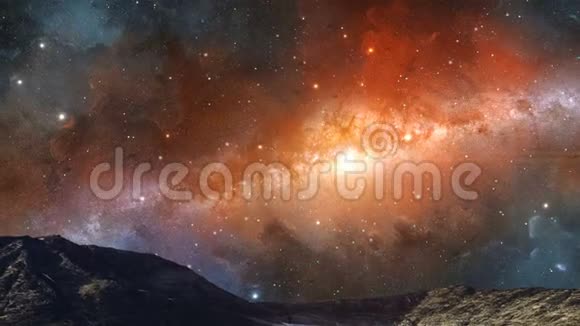 太空场景银河系在山上五颜六色的星云中有湖泊和冰川美国宇航局提供的元素3D绘制视频的预览图