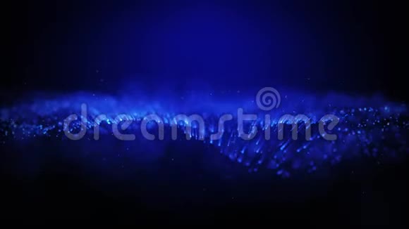 蓝色闪烁粒子波能量背景视频的预览图