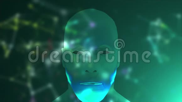 抽象脸和彩色模糊连接点技术背景网络概念3D渲染视频的预览图