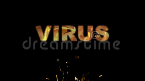 病毒在黑色背景上燃烧文字符号视频的预览图