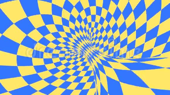 蓝色和黄色的迷幻光学错觉抽象催眠背景视频的预览图