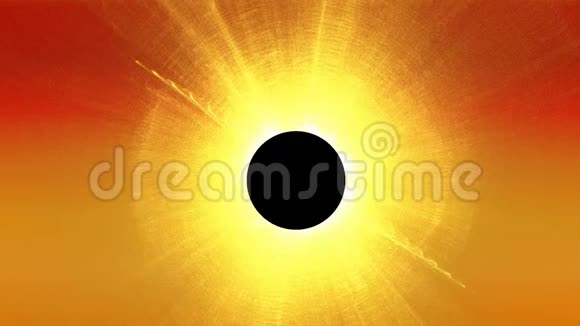太阳日全食电脑动画发光的太阳射线关于黑圈月影黄色等离子耀眼视频的预览图
