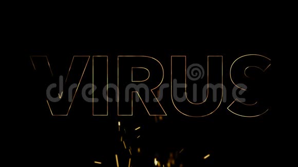 病毒在黑色背景上燃烧文字符号视频的预览图