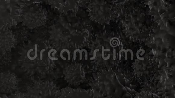 带有病毒的黑暗CGI背景黑色球形微生物旋转医学或科学壁纸三维渲染无缝视频的预览图