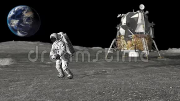 三维渲染宇航员在月球上踢足球慢动作美国宇航局提供的这段视频的元素视频的预览图