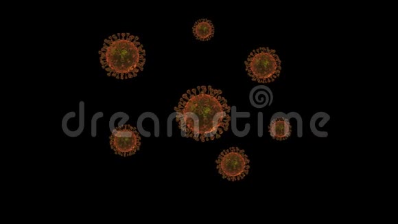 电晕病毒Covid19三维动画发光荧光红色动画旋转黑色背景视频的预览图