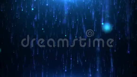 蓝纹模糊粒子在黑暗背景无缝环中的运动带点和波浪纹雨视频的预览图