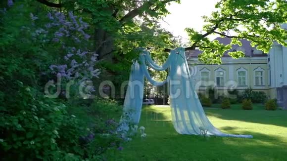 公园宫殿附近的婚礼装饰视频的预览图