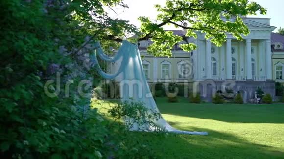公园宫殿附近的婚礼装饰视频的预览图