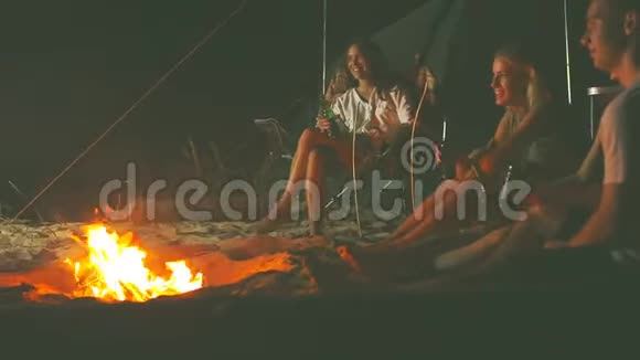 朋友们在篝火旁放松视频的预览图