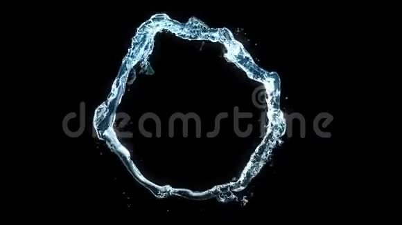 美丽的水流在循环三维动画与阿尔法哑光在慢运动中形成圆无缝全高清视频的预览图