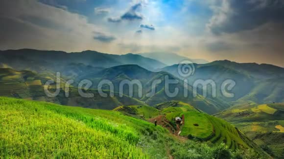 日出时在越南的稻米平台视频的预览图