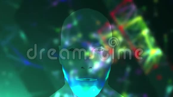 抽象脸和彩色模糊连接点技术背景网络概念3D渲染视频的预览图