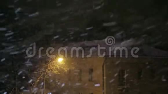 夜里路灯照下城里的雪视频的预览图