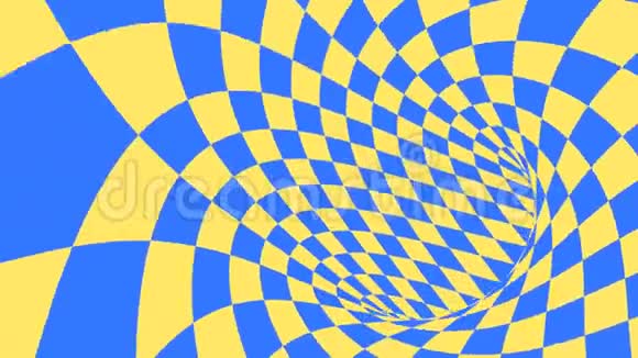 蓝色和黄色的迷幻光学错觉抽象催眠背景视频的预览图
