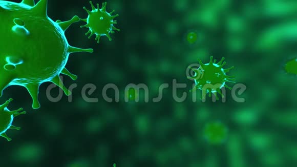 病毒显微镜下病毒细胞漂浮在绿色背景的液体中细菌和病毒的病原体爆发视频的预览图