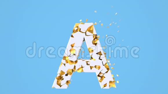 破碎的白色字体隔离在蓝色背景与金色碎片视频的预览图