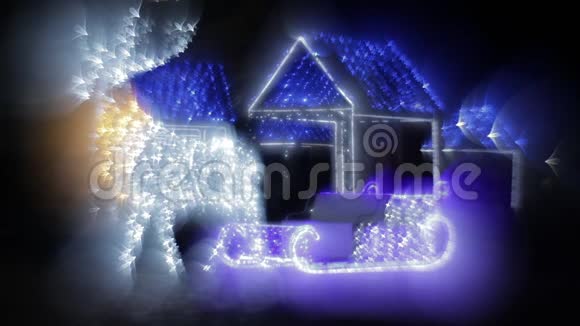 明亮的圣诞驯鹿灯设计背景是小房子圣诞雪橇圣诞装饰品视频的预览图