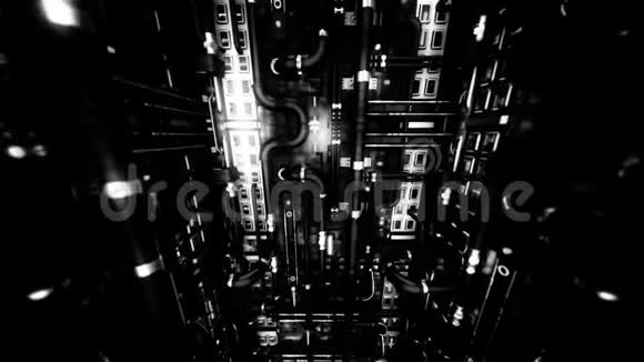 抽象工业背景带黑色弯管和白光灯无缝环路动画慢慢地视频的预览图