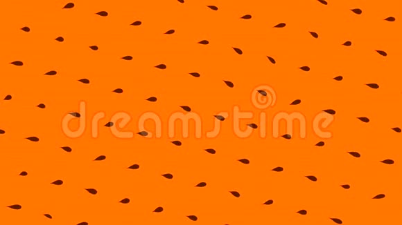 无缝循环动画在橙色背景上旋转和向上移动的深色小叶子的抽象图案视频的预览图