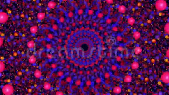 彩色球的抽象动画背景穿过隧道穿过粒子相机的旋转卢奥视频的预览图