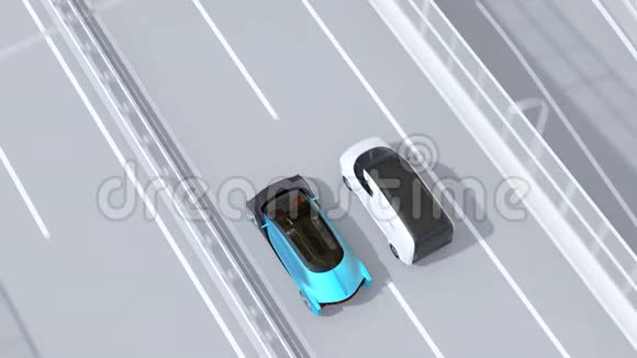电动车在高速公路上快速行驶更换轿车车道让蓝车通过视频的预览图