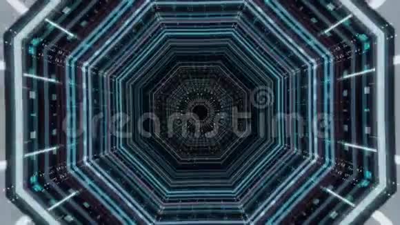 美丽的未来主义抽象科幻无尽隧道上的黑色背景动画向前迈进视频的预览图