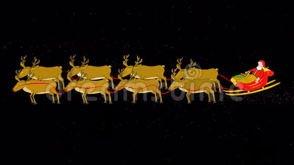 圣诞老人雪橇驯鹿苍蝇和停止透明阿尔法视频的预览图