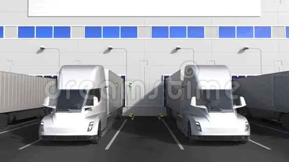 拖车卡车在仓库装货码头与CYPRUS标志塞浦路斯后勤相关概念3D动画视频的预览图