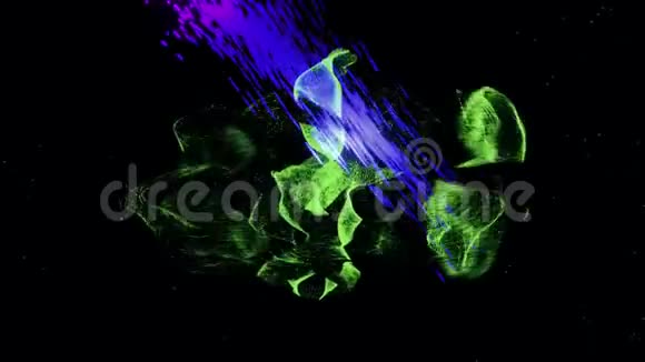 美丽的抽象彗星沿着弯曲的轨道环绕着黑色背景上的绿色空间尘埃视频的预览图