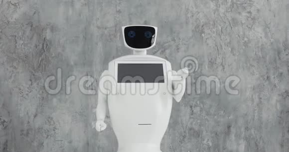 现代机器人技术机器人看着镜头对准人机器人显示情绪举起双手视频的预览图