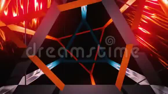 用金属和红色三角线抽象出五颜六色的VJ隧道未来速度大数据动画3D绘制视频的预览图
