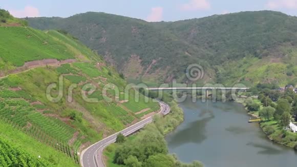 莫赛尔河景观和葡萄园沿着莱茵兰法尔茨山谷视频的预览图