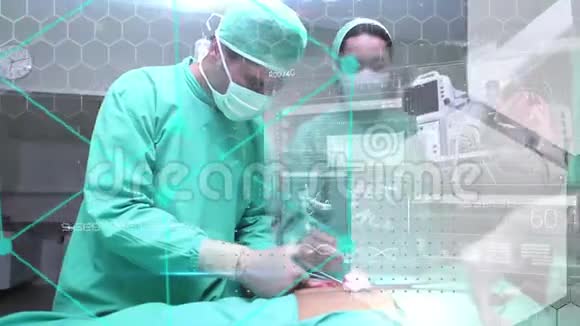 医生带护士未来界面和六边形图案视频的预览图