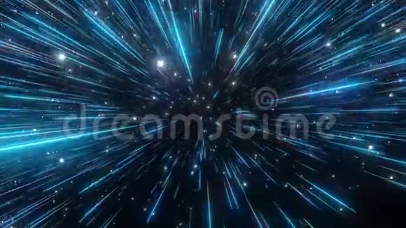 抽象超空间背景光的速度霓虹发光的光线和恒星的运动蓝色版本穿过星星4k视频的预览图