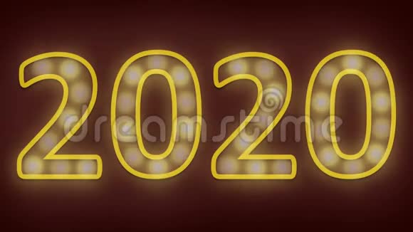 4K灯泡闪烁循环在2020年为新年快乐2020背景视频的预览图
