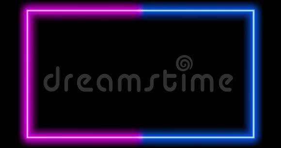 蓝色紫红色霓虹灯边框使用抽象发光制作框架广告边缘的闪光边界4k视频的预览图