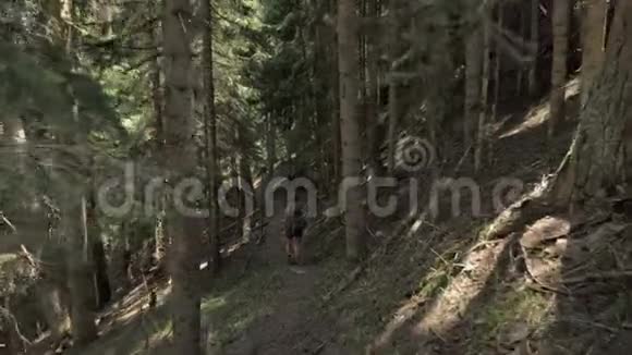 年轻的女孩走在山林与巴克普克乔治亚国家公园视频的预览图