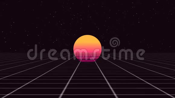 复古派80年代合成波太阳网格背景无缝开环开启动画视频的预览图