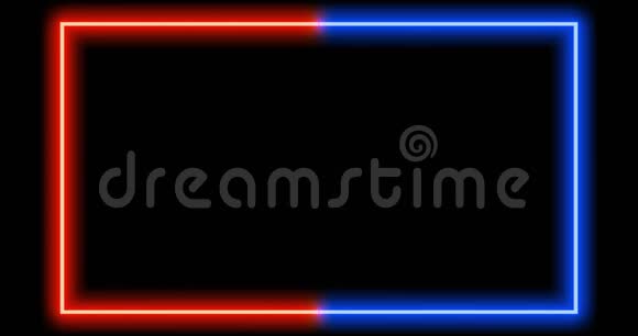 蓝色红色霓虹灯边框使用抽象发光制作框架4k视频的预览图