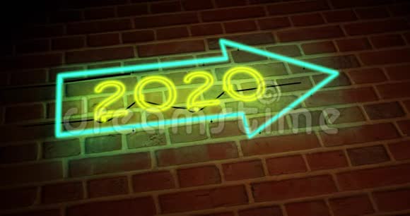 霓虹灯2020年标志显示新年庆祝活动将4k视频的预览图