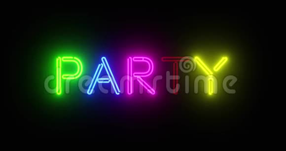 霓虹灯派对标志描绘庆典或有趣的活动4k视频的预览图
