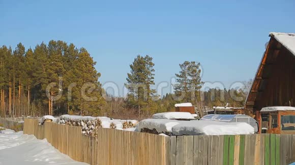 野生动物中矗立的房屋的冬季景观视频的预览图