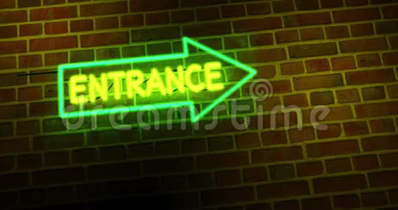 霓虹灯入口标志显示有照明的入口欢迎进入营业场所4k视频的预览图