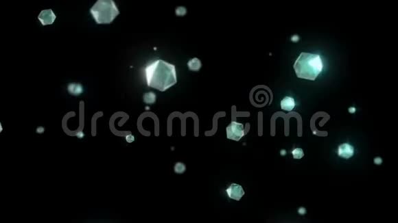 动画绿色宝石颗粒在黑色背景上视频的预览图