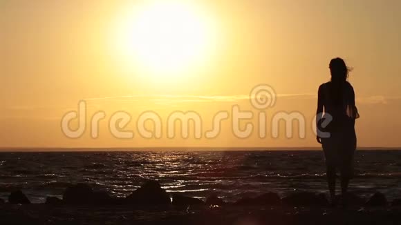 在海滩上享受美丽日落的免费女性视频的预览图