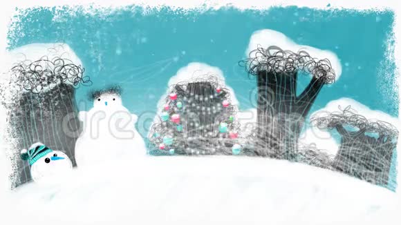 动画雪花圣诞森林视频的预览图